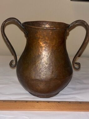 Vintage hammered copper, pitcher, double handle heavy
